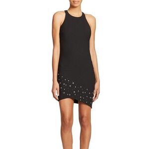 Elizabeth and James Black Grommet Eyelet Asymmetrical Racerback Mini Dress 8